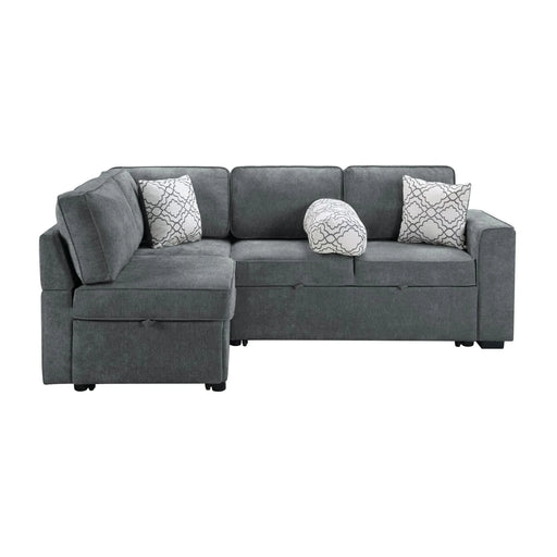 Convertible Sectional Sofa Bed 83.9' L-Shaped Sofa with Dual Pull-Out Sleepers, Flip-Top Table, USB Ports, Cup Holder & Storage, Dark Gray Chenille Default -DTYStore