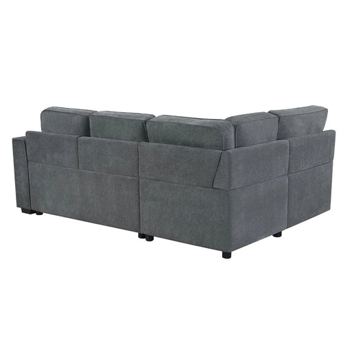 Convertible Sectional Sofa Bed 83.9' L-Shaped Sofa with Dual Pull-Out Sleepers, Flip-Top Table, USB Ports, Cup Holder & Storage, Dark Gray Chenille Default -DTYStore