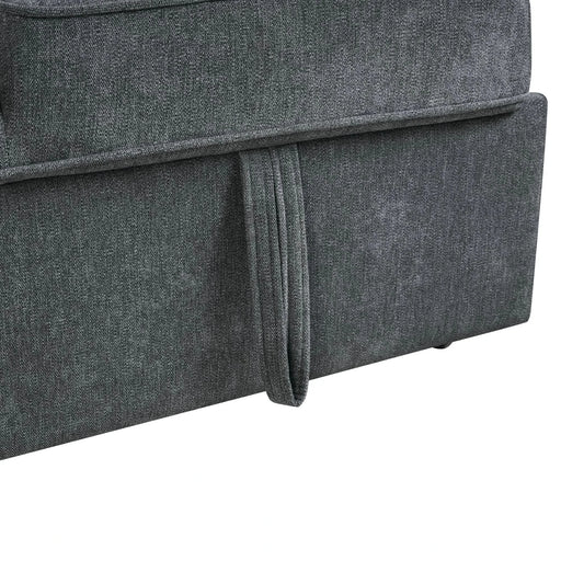 Convertible Sectional Sofa Bed 83.9' L-Shaped Sofa with Dual Pull-Out Sleepers, Flip-Top Table, USB Ports, Cup Holder & Storage, Dark Gray Chenille Default -DTYStore