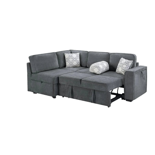 Convertible Sectional Sofa Bed 83.9' L-Shaped Sofa with Dual Pull-Out Sleepers, Flip-Top Table, USB Ports, Cup Holder & Storage, Dark Gray Chenille Default -DTYStore