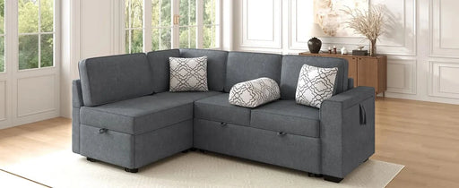 Convertible Sectional Sofa Bed 83.9' L-Shaped Sofa with Dual Pull-Out Sleepers, Flip-Top Table, USB Ports, Cup Holder & Storage, Dark Gray Chenille Default -DTYStore