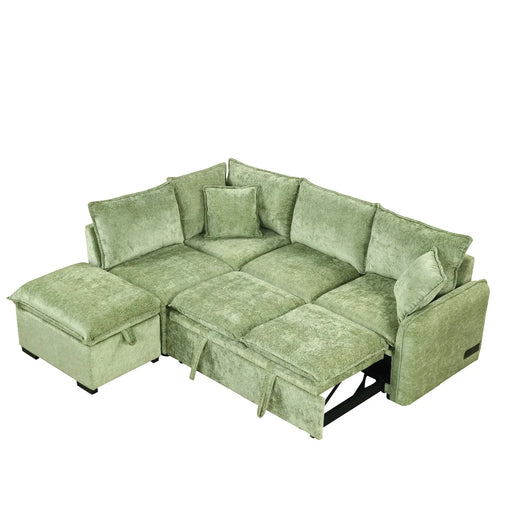 Convertible Sofa Bed Sectional Sofa Sleeper with Storage Ottoman, Green Chenille, 82.67 inches Default -DTYStore