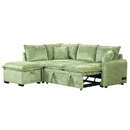 Convertible Sofa Bed Sectional Sofa Sleeper with Storage Ottoman, Green Chenille, 82.67 inches Default -DTYStore
