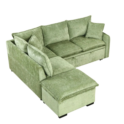 Convertible Sofa Bed Sectional Sofa Sleeper with Storage Ottoman, Green Chenille, 82.67 inches Default -DTYStore