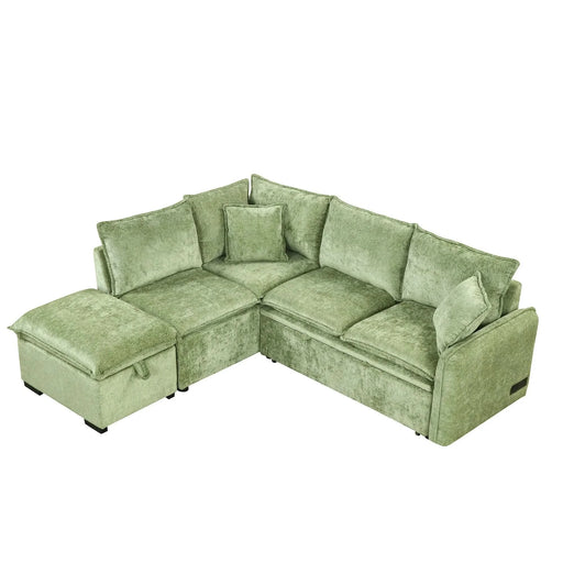 Convertible Sofa Bed Sectional Sofa Sleeper with Storage Ottoman, Green Chenille, 82.67 inches Default -DTYStore