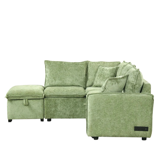 Convertible Sofa Bed Sectional Sofa Sleeper with Storage Ottoman, Green Chenille, 82.67 inches Default -DTYStore
