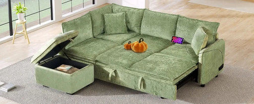 Convertible Sofa Bed Sectional Sofa Sleeper with Storage Ottoman, Green Chenille, 82.67 inches Default -DTYStore