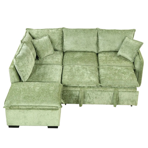 Convertible Sofa Bed Sectional Sofa Sleeper with Storage Ottoman, Green Chenille, 82.67 inches Default -DTYStore