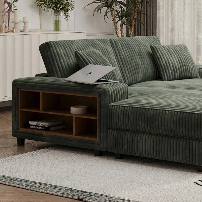 Convertible combination sofa, corduroy fabric, fluffy modern sleeper sofa chair, oversized combination living room double lounge chair, Green Default -DTYStore