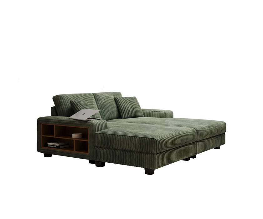 Convertible combination sofa, corduroy fabric, fluffy modern sleeper sofa chair, oversized combination living room double lounge chair, Green Default -DTYStore