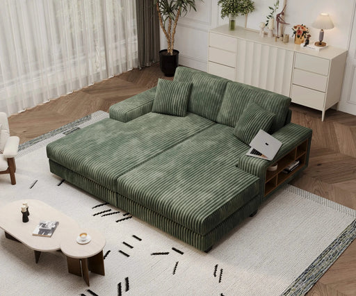 Convertible combination sofa, corduroy fabric, fluffy modern sleeper sofa chair, oversized combination living room double lounge chair, Green Default -DTYStore