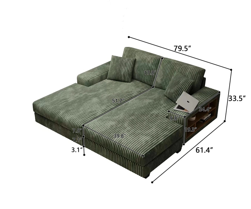 Convertible combination sofa, corduroy fabric, fluffy modern sleeper sofa chair, oversized combination living room double lounge chair, Green Default -DTYStore