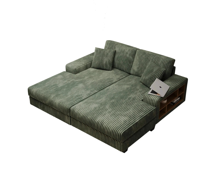 Convertible combination sofa, corduroy fabric, fluffy modern sleeper sofa chair, oversized combination living room double lounge chair, Green Default -DTYStore