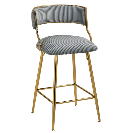 Corduroy Counter Height Bar Stools with Back and Golden Chromed Base, Grey, Set of 2 Default -DTYStore