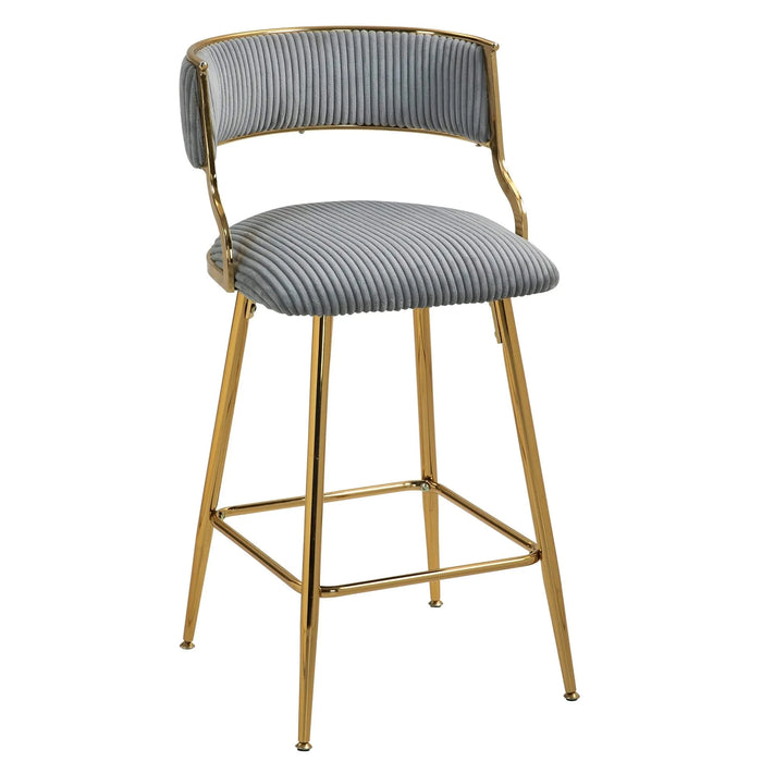 Corduroy Counter Height Bar Stools with Back and Golden Chromed Base, Grey, Set of 2 Default -DTYStore