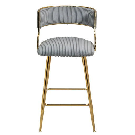 Corduroy Counter Height Bar Stools with Back and Golden Chromed Base, Grey, Set of 2 Default -DTYStore