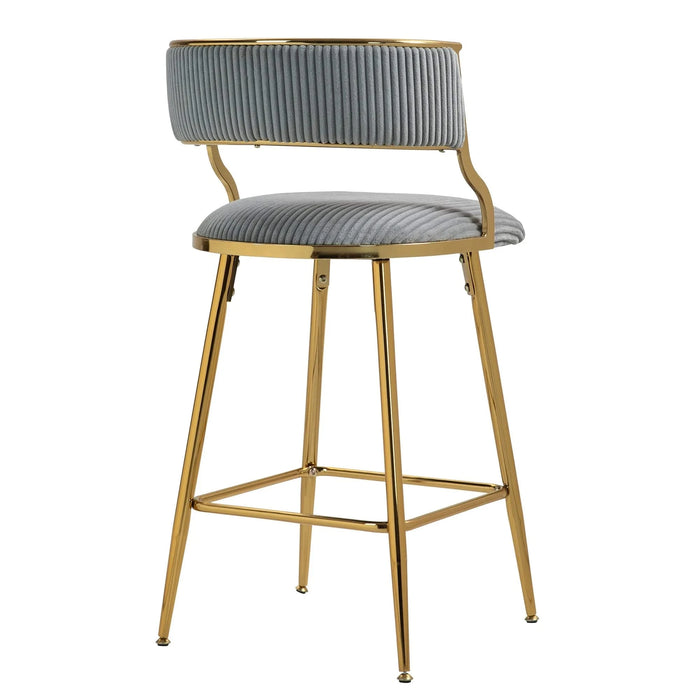 Corduroy Counter Height Bar Stools with Back and Golden Chromed Base, Grey, Set of 2 Default -DTYStore