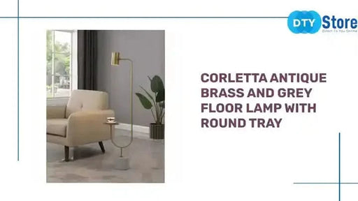 Corletta Antique Brass and Grey Floor Lamp with Round Tray Default -DTYStore