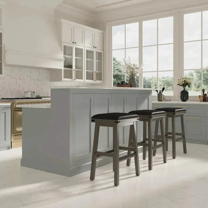 Cortez Bonded Leather Stool, 24" Counter Height or 30" Bar Height 24" Counter Height Light Espresso Black Leather -DTYStore