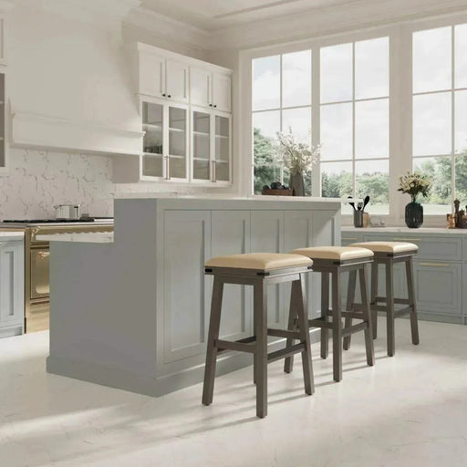 Cortez Bonded Leather Stool, 24" Counter Height or 30" Bar Height 24" Counter Height Light Espresso Black Leather -DTYStore