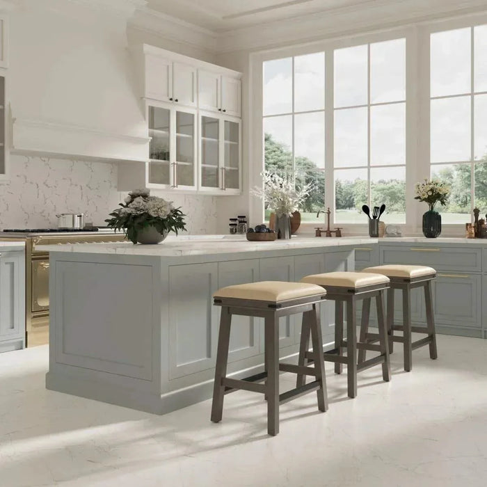 Cortez Bonded Leather Stool, 24" Counter Height or 30" Bar Height 24" Counter Height Light Espresso Black Leather -DTYStore