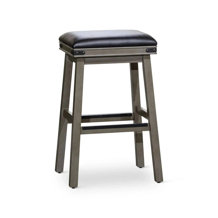 Cortez Bonded Leather Stool, 24" Counter Height or 30" Bar Height 30" Bar Height Weathered Gray Black Leather -DTYStore