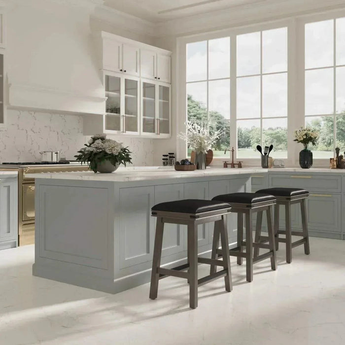 Cortez Bonded Leather Stool, 24" Counter Height or 30" Bar Height 24" Counter Height Light Espresso Black Leather -DTYStore