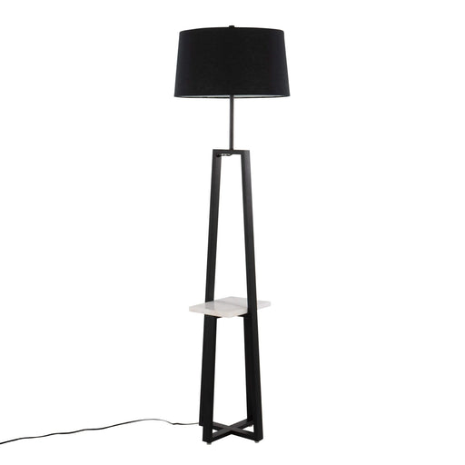Cosmo Shelf Contemporary/Glam Floor Lamp in White Marble and Black Metal with Black Linen Shade by LumiSource Default -DTYStore