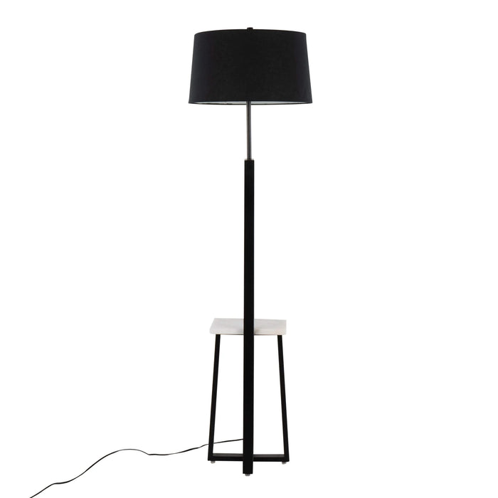 Cosmo Shelf Contemporary/Glam Floor Lamp in White Marble and Black Metal with Black Linen Shade by LumiSource Default -DTYStore