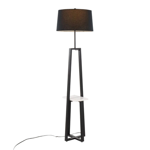 Cosmo Shelf Contemporary/Glam Floor Lamp in White Marble and Black Metal with Black Linen Shade by LumiSource Default -DTYStore