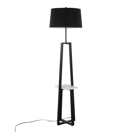 Cosmo Shelf Contemporary/Glam Floor Lamp in White Marble and Black Metal with Black Linen Shade by LumiSource Default -DTYStore