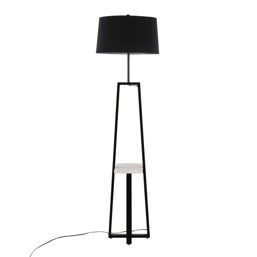 Cosmo Shelf Contemporary/Glam Floor Lamp in White Marble and Black Metal with Black Linen Shade by LumiSource Default -DTYStore