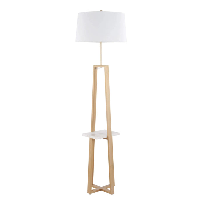 Cosmo Shelf Contemporary/Glam Floor Lamp in White Marble and Gold Metal with White Linen Shade by LumiSource Default -DTYStore