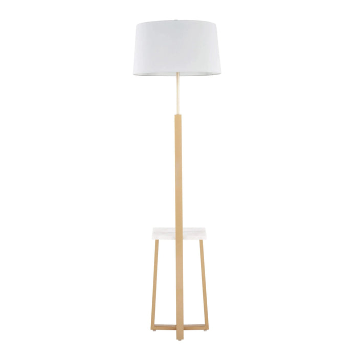 Cosmo Shelf Contemporary/Glam Floor Lamp in White Marble and Gold Metal with White Linen Shade by LumiSource Default -DTYStore