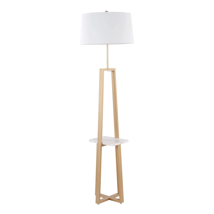 Cosmo Shelf Contemporary/Glam Floor Lamp in White Marble and Gold Metal with White Linen Shade by LumiSource Default -DTYStore