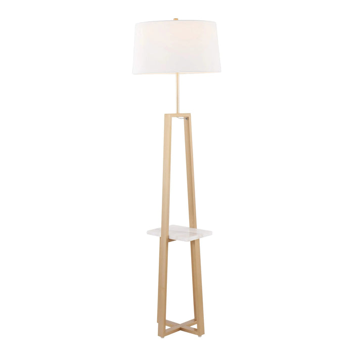 Cosmo Shelf Contemporary/Glam Floor Lamp in White Marble and Gold Metal with White Linen Shade by LumiSource Default -DTYStore