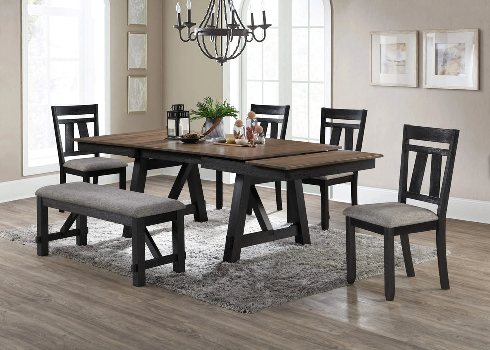 Cottage Style 1pc Extendable Dining Table Wheat Charcoal Tow Tone Finish Dining Room Wooden Furniture Two Self-storing Refectory Leaves Trestle Legs Default -DTYStore