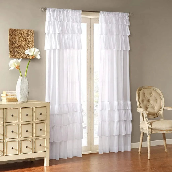 Cotton Oversized Ruffle Curtain Panel White 50x84' Default -DTYStore