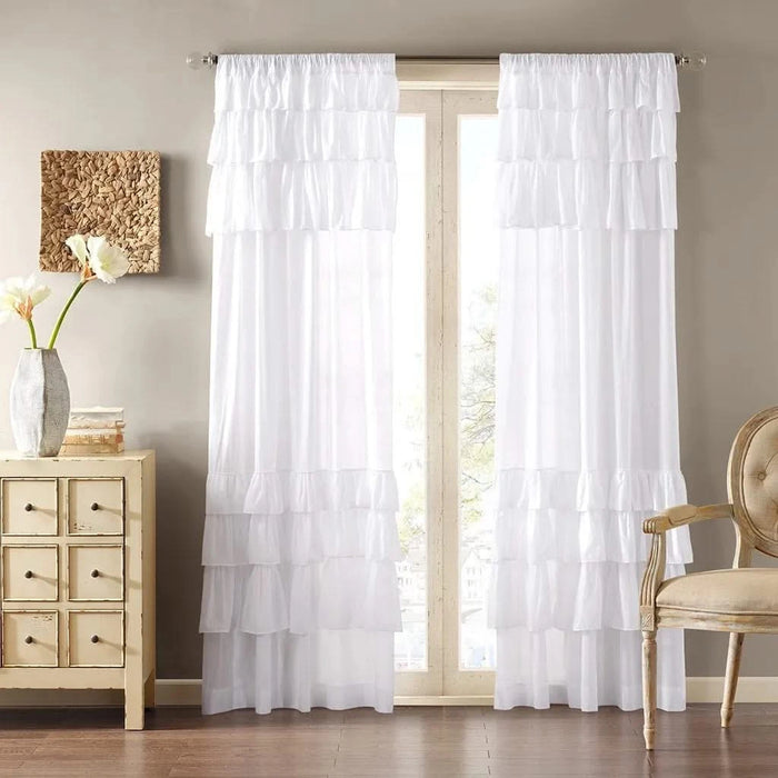 Cotton Oversized Ruffle Curtain Panel White 50x84' Default -DTYStore