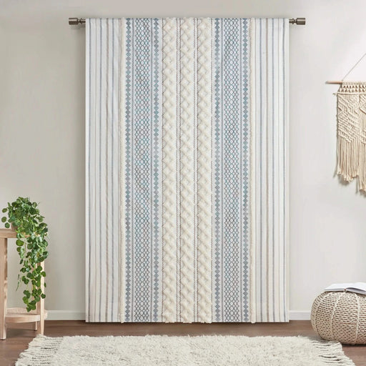 Cotton Printed Curtain Panel with Chenille Stripe and Lining 50x108' Default -DTYStore