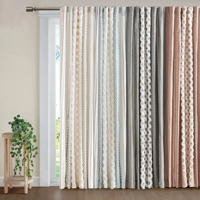 Cotton Printed Curtain Panel with Chenille Stripe and Lining 50x108'- DTY Store