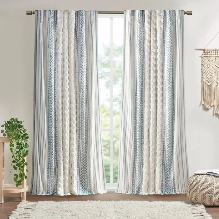 Cotton Printed Curtain Panel with Chenille Stripe and Lining 50x108' - DTY Store