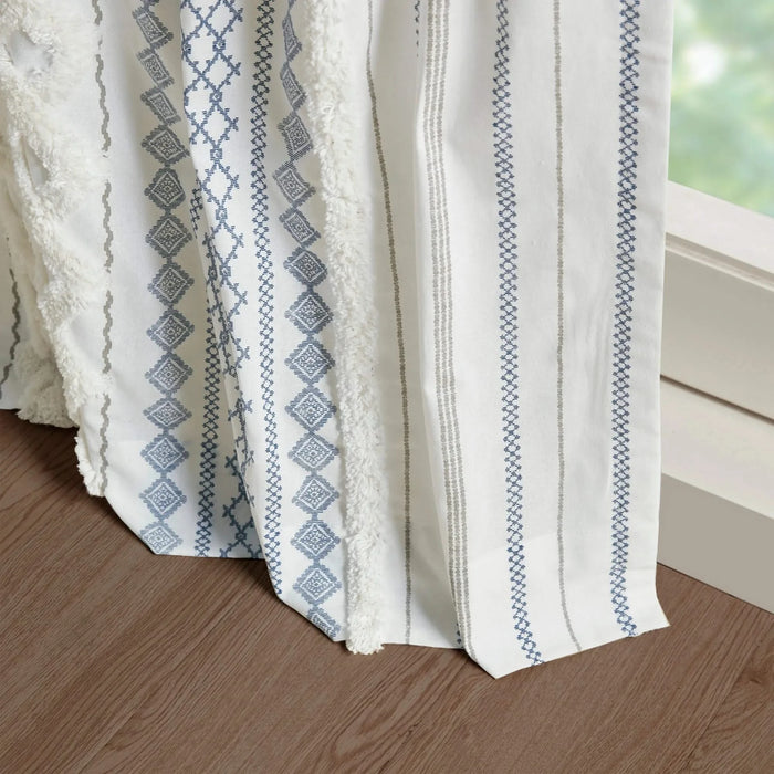 Cotton Printed Curtain Panel with Chenille Stripe and Lining 50x108' Default -DTYStore