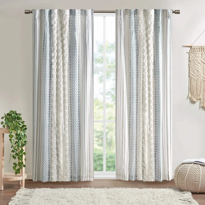 Cotton Printed Curtain Panel with Chenille Stripe and Lining 50x108' Default -DTYStore