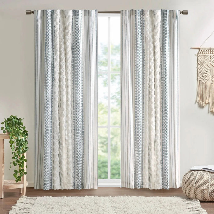 Cotton Printed Curtain Panel with Chenille Stripe and Lining 50x108' - DTY Store