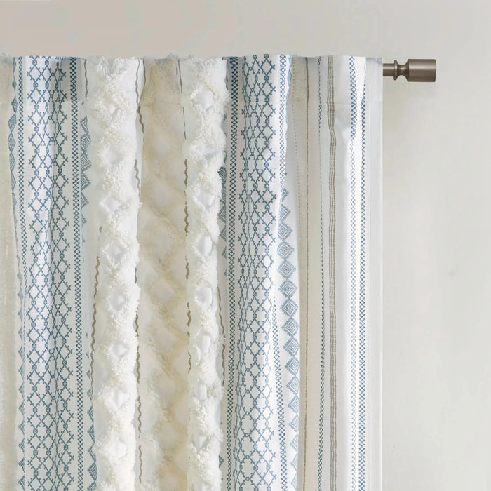 Cotton Printed Curtain Panel with Chenille Stripe and Lining 50x108'- DTY Store