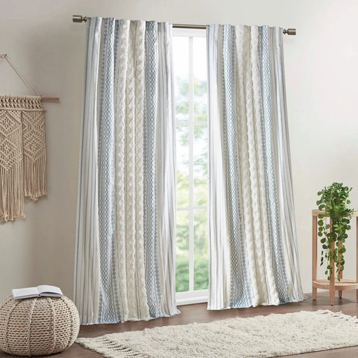 Cotton Printed Curtain Panel with Chenille Stripe and Lining 50x108' Default -DTYStore
