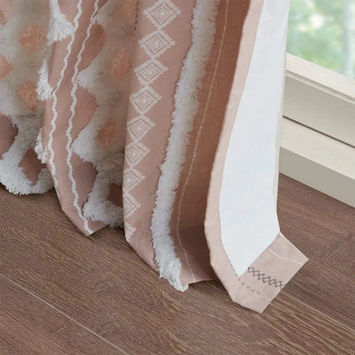 Cotton Printed Curtain Panel with Chenille Stripe and Lining Blush 50x84' Default -DTYStore