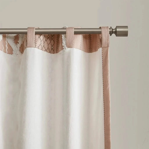 Cotton Printed Curtain Panel with Chenille Stripe and Lining Blush 50x84' Default -DTYStore