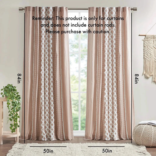 Cotton Printed Curtain Panel with Chenille Stripe and Lining Blush 50x84' Default -DTYStore